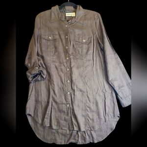 Chico's Rich Brown 100% Linen Button Down Shirt Size 2